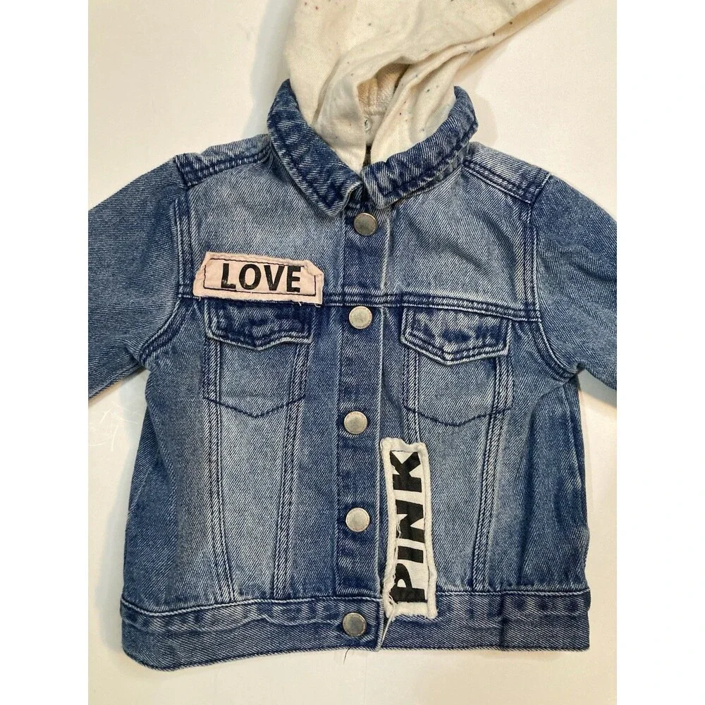 Zara Baby Girl x Pink Panther Terry Hood Love Denim Jacket 9-12m